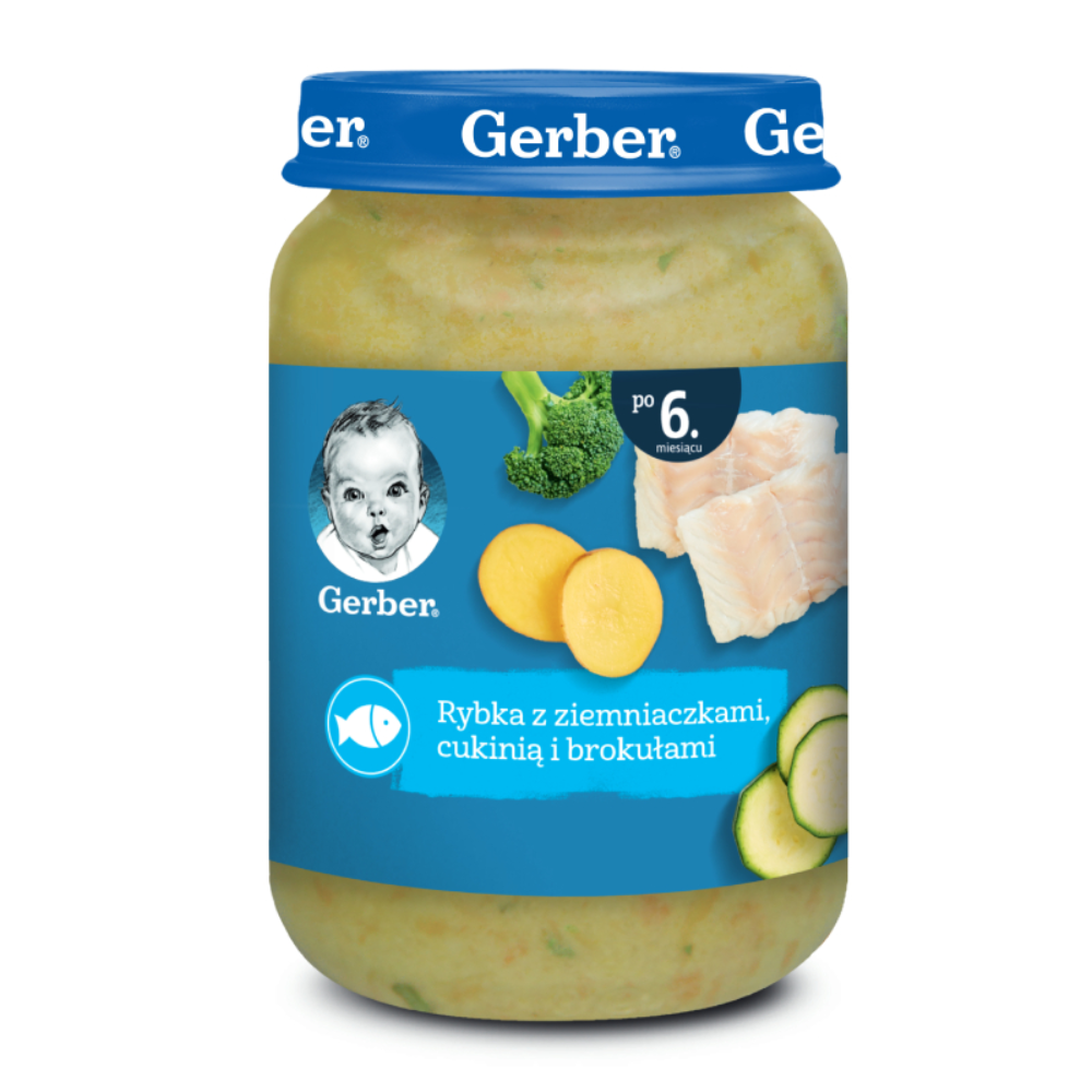 ПЮРЕ РИБНО-ОВОЧЕВЕ GERBER® "РИБА З КАРТОПЛЕЮ, ЦУКІНІ ТА БРОКОЛІ" ДЛЯ ДІТЕЙ ІЗ 6 МІСЯЦІВ. СТЕРИЛІЗОВАНЕ. 