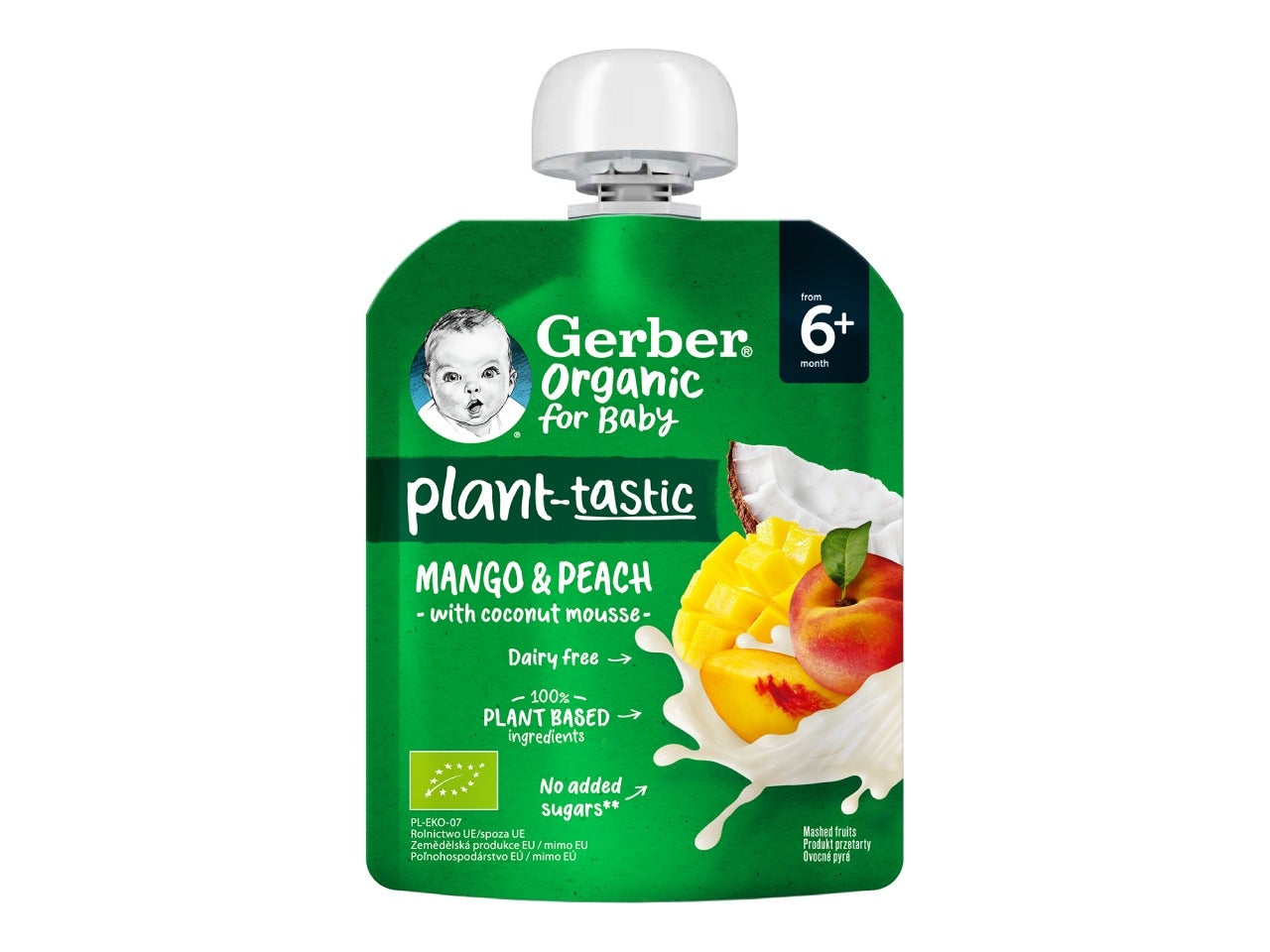 Фруктове пюре Gerber Organic® «Манго, персик та кокосовий мус»