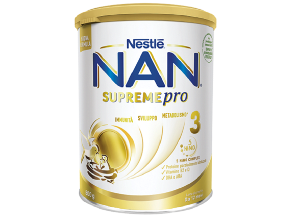 Суха суміш "NAN® SUPREME PRO♦ 3"на основі частково гідролізованого білка молочної сироватки з 5 олігосахаридами для харчування дітей від 12 місяців.
