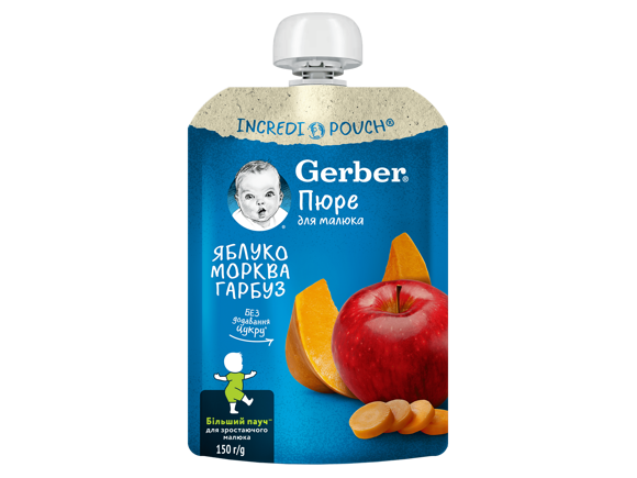 Фруктово-овочеве пюре Gerber® з яблук, моркви та гарбуза Фруктово-овочеве пюре Gerber® з яблук, моркви та гарбуза