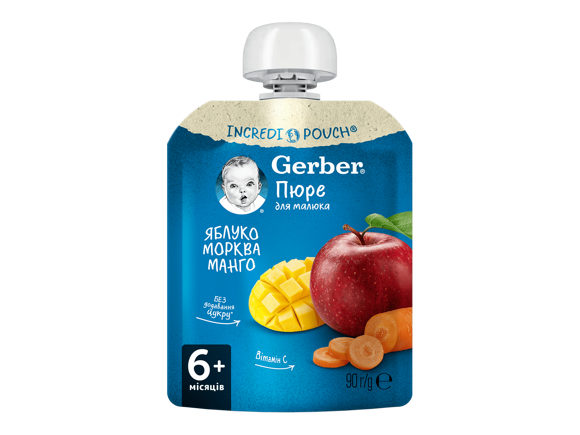 Фруктово-овочеве пюре Gerber® «Яблуко, морква, манго» Фруктово-овочеве пюре Gerber® «Яблуко, морква, манго»