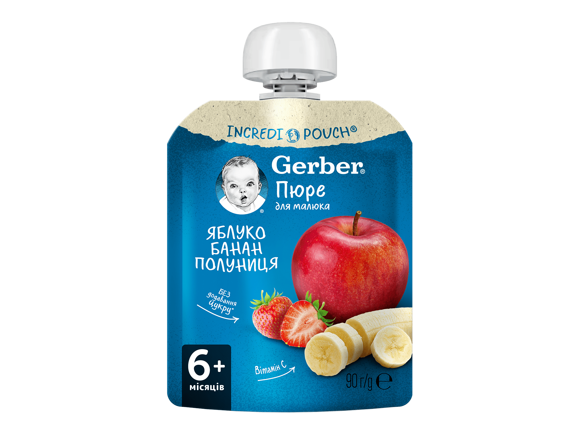  Пюре фруктове Gerber® «Яблуко, Банан, Полуниця» 