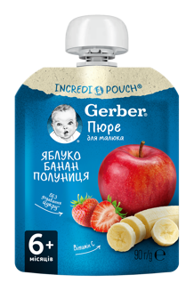 Пюре фруктове Gerber® «Яблуко, Банан, Полуниця» Пюре фруктове Gerber® «Яблуко, Банан, Полуниця»