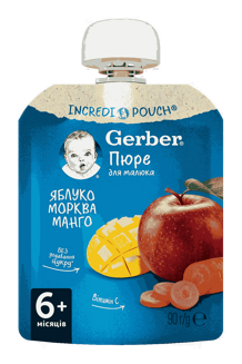 Фруктово-овочеве пюре Gerber® «Яблуко, морква, манго» Фруктово-овочеве пюре Gerber® «Яблуко, морква, манго»