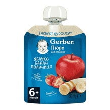  Пюре фруктове Gerber® «Яблуко, Банан, Полуниця»