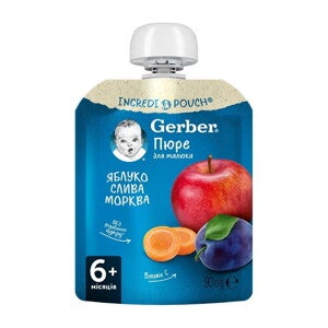 Фруктовое пюре Gerber Яблоко, слива, морковь (пауч)