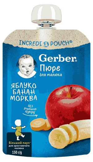 Фруктово-овочеве пюре Gerber® з яблук, бананів та моркви Фруктово-овочеве пюре Gerber® з яблук, бананів та моркви