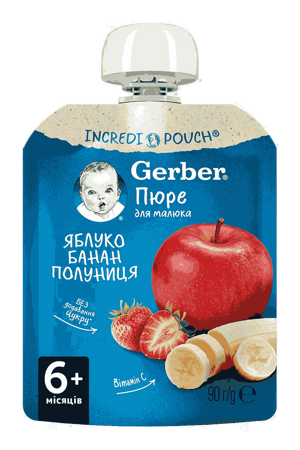  Пюре фруктове Gerber® «Яблуко, Банан, Полуниця» 