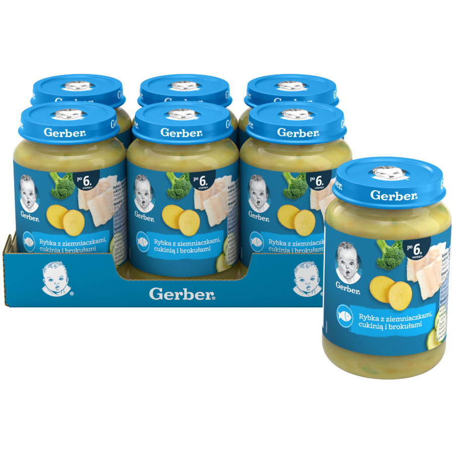 ПЮРЕ РИБНО-ОВОЧЕВЕ GERBER® "РИБА З КАРТОПЛЕЮ, ЦУКІНІ ТА БРОКОЛІ" ДЛЯ ДІТЕЙ ІЗ 6 МІСЯЦІВ. СТЕРИЛІЗОВАНЕ. 