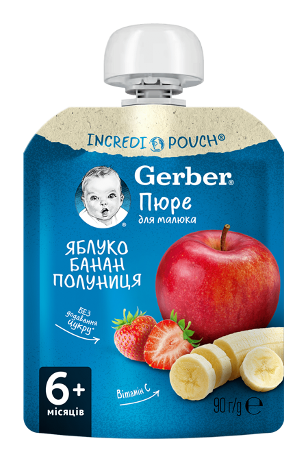   Пюре фруктове Gerber® «Яблуко, Банан, Полуниця» 