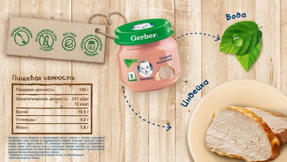 Мясное пюре Gerber® Нежная индейка Мясное пюре Gerber® Нежная индейка