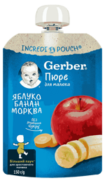 Фруктово-овочеве пюре Gerber® з яблук, бананів та моркви 
